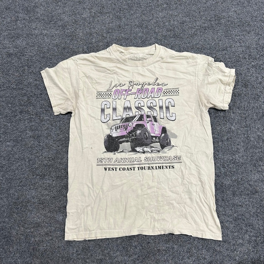 Full Tilt T-Shirt Womens Size S Cream Los Angeles Off-Road Graphic Cotton Tee